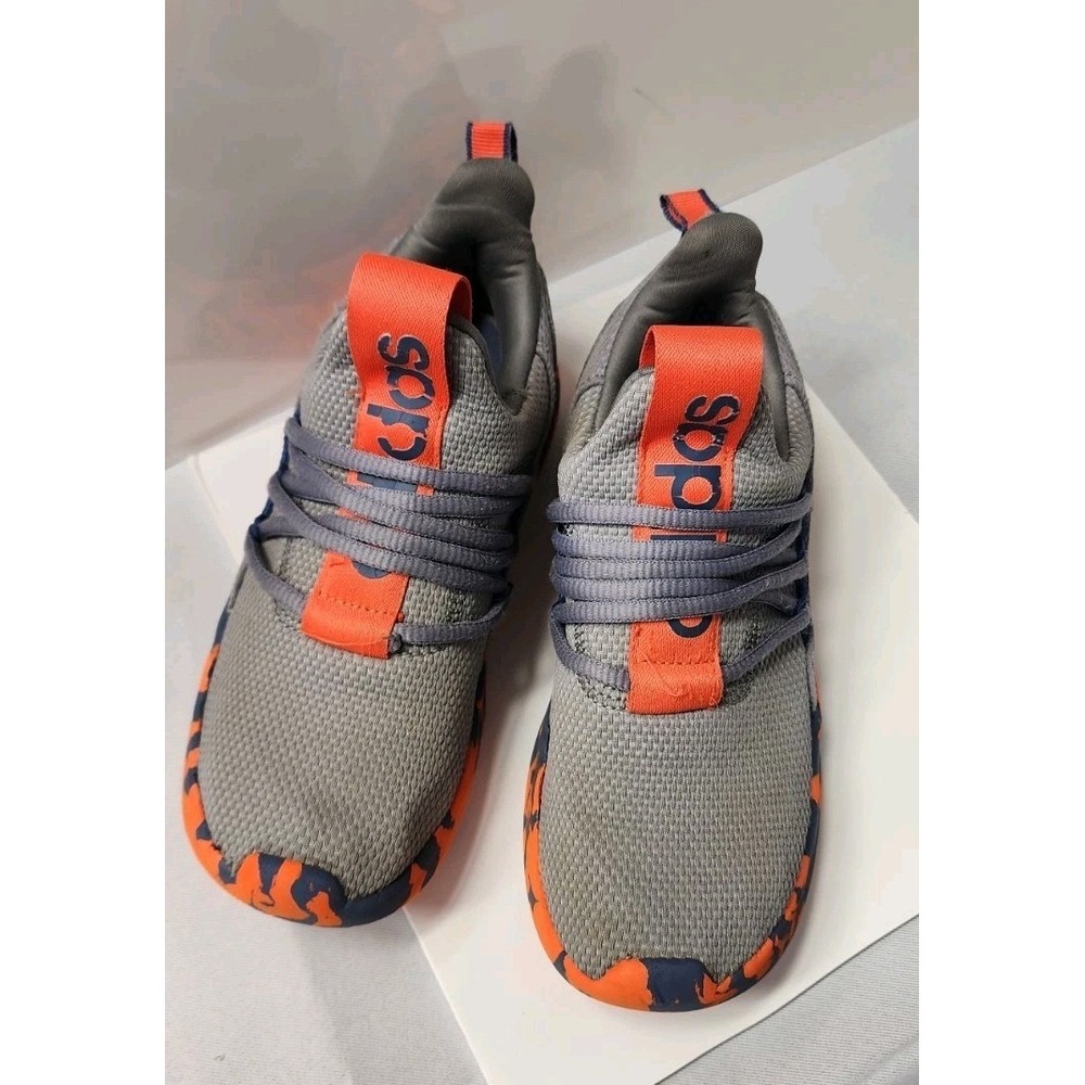 Adidas Unisex Kids Athletic Sneakers Gray Orange Mesh Comfort US Size 3
